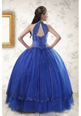 fashionable Royal Blue quinceanera dresses with Appliques and Beading for 2015