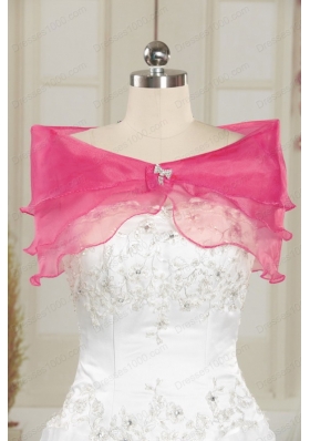 fashionable Strapless Hot Pink Quinceanera Dress with Appliques for 2015