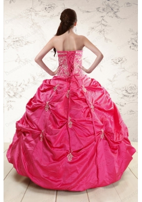 fashionable Strapless Hot Pink Quinceanera Dress with Appliques for 2015