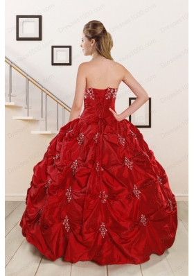 fashionable Sweetheart Appiques and Beaded 2015 Quinceanera Dresses in Red