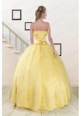 Elegant Yellow 2015 Quinceanera Dresses with Strapless