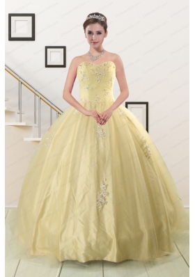 Fashionable Appliques Quinceanera Dress in Light Yellow For 2015