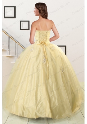 Fashionable Appliques Quinceanera Dress in Light Yellow For 2015