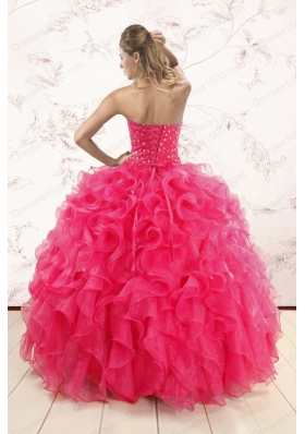 Fashionable Beading and Ruffles Sweet 15 Dresses in Hot Pink