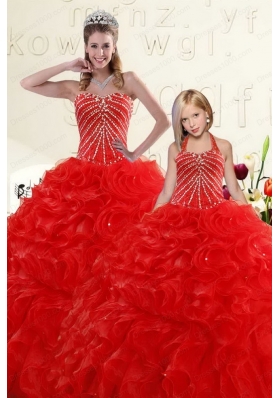 Popular Beading and Ruffles Red Princesita Dress for 2015