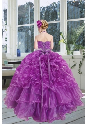 2015 Romantic Beading and Ruffles Organza Little Girl Pageant Dress with Halter