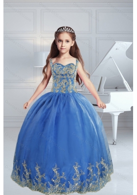 The Most Popular Straps Appliques 2015 Royal Blue Little Girl Pageant Dress