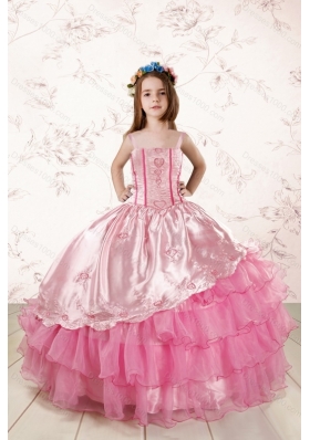 Unique Appliques and Ruffled Layers Little Girl Dress in Baby Pink