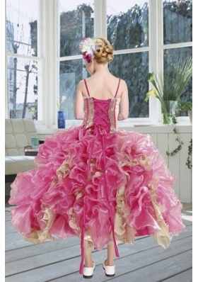 2015 Gorgeous Beading and Ruffles Flower Girl Dress in Pink and Gold