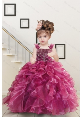 Custom Made Burgundy Little Girl Dress with Beading and Ruffles for 2015
