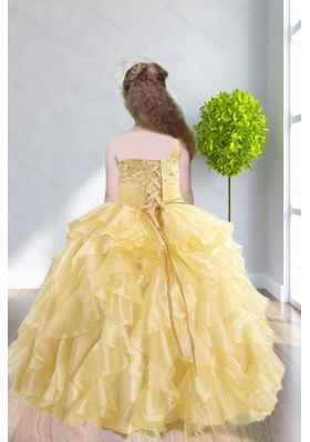 Ruffles and Beading 2015 Popular Little Girl Pageant Dress with One Shoulder