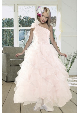 2015 Gorgeous A Line One Shoulder Baby Pink Flower Girl Dresses  with Beading and Ruffles