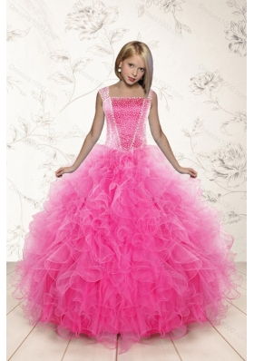 2015 Most Popular Beading and Ruffles Little Girl Pageant Dress in Pink