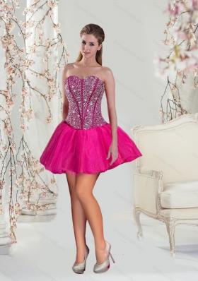 2015 Beautiful and Detachable Hot Pink Sweet 15 Dresses with Beading and Ruffles