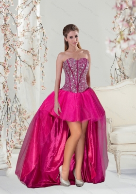 2015 Beautiful and Detachable Hot Pink Sweet 15 Dresses with Beading and Ruffles