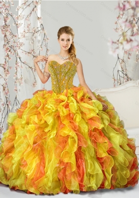 2015 Designer and Detachable Yellow and Orange Sweet 16 Dresses with Beading and Ruffles