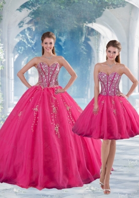 2015 Designer Sweetheart Hot Pink Sequins and Appliques Prom Dresses