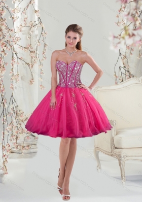 2015 Designer Sweetheart Hot Pink Sequins and Appliques Prom Dresses