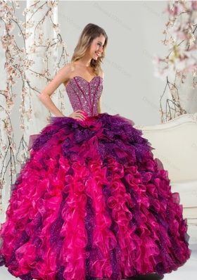 2015 Detachable Multi Color Quince Dresses with Beading and Ruffles