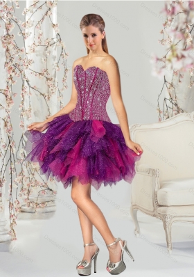 2015 Detachable Multi Color Quince Dresses with Beading and Ruffles