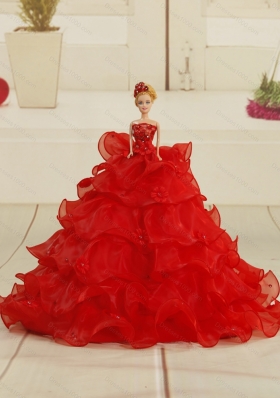 Designer and  Detachable Beading and Ruffles Dresses for Quince in Red for 2015