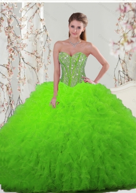 Designer and Detachable Beading and Ruffles Spring Green Dresses For Quinceanera