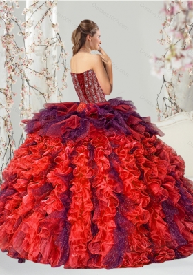 Detachable and Designer Beading and Ruffles Multi Color Quince Dresses for 2015