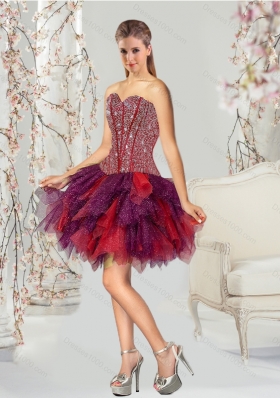 Detachable and Designer Beading and Ruffles Multi Color Quince Dresses for 2015