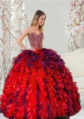 Detachable and Designer Beading and Ruffles Multi Color Quince Dresses for 2015