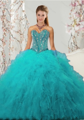 2015 Detachable and Elegant Beading and Ruffles Sweet 15 Dresses in Turquoise