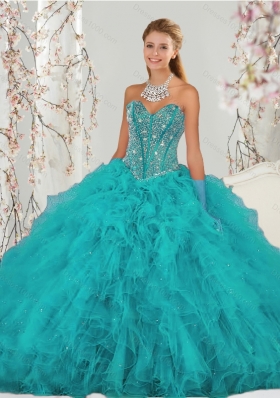 2015 Detachable and Elegant Beading and Ruffles Sweet 15 Dresses in Turquoise