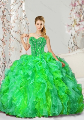 2015 Detachable and New Style Beading and Ruffles Dresses for Quince in Multi Color