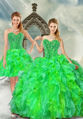 2015 Detachable and New Style Beading and Ruffles Dresses for Quince in Multi Color