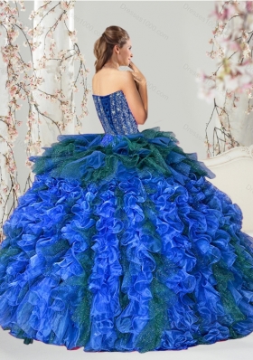 2015 Detachable and New Style Beading and Ruffles Quince Dresses in Royal Blue and Teal