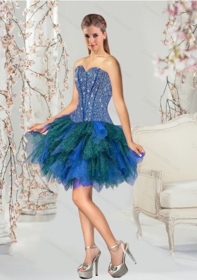 2015 Detachable and New Style Beading and Ruffles Quince Dresses in Royal Blue and Teal