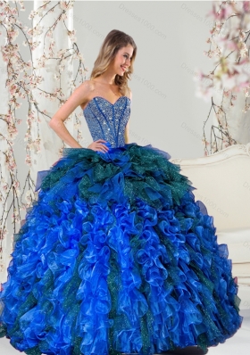 2015 Detachable and New Style Beading and Ruffles Quince Dresses in Royal Blue and Teal