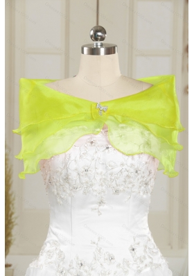 2015 Detachable and New Style Beading and Ruffles Yellow Green Dresses for Quince