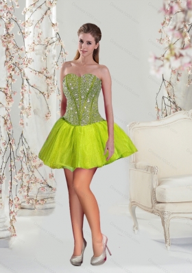 2015 Detachable and New Style Beading and Ruffles Yellow Green Dresses for Quince