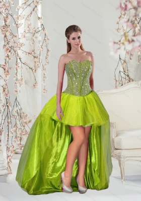 2015 Detachable and New Style Beading and Ruffles Yellow Green Dresses for Quince