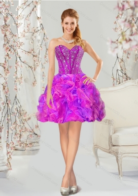 2015 Detachable Fuchsia and Lavender Quince Dresses with Beading and Ruffles