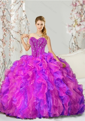 2015 Detachable Fuchsia and Lavender Quince Dresses with Beading and Ruffles