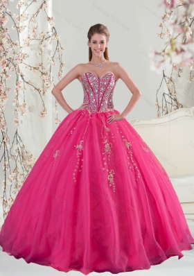 2015 Elegant Sweetheart Hot Pink Sequins and Appliques Prom Dresses