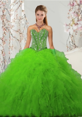 2015 Fashionable Beading and Ruffles Spring Green Sweet 15 Dresses