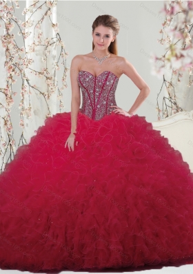 Detachable and Elegant Beading and Ruffles Red Sweet 16 Dresses