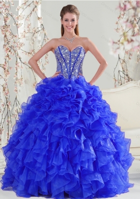 Detachable and Elegant Beading and Ruffles Sweet 16 Dresses in Royal Blue for 2015