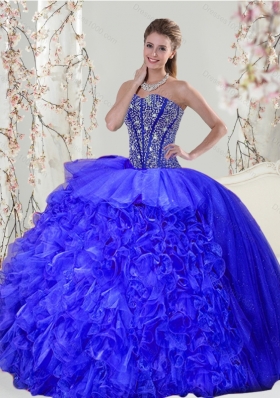 Detachable and Elegant Beading and Ruffles Sweet 16 Dresses in Royal Blue for 2015