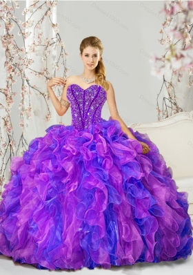 Detachable and Fashionable Blue and Lavender Dresses for Quince with Beading and Ruffles