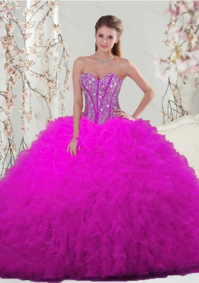 Detachable and Luxurious Quinceanera Dresses with Beading and Ruffles in Fuchsia for 2015 Spring