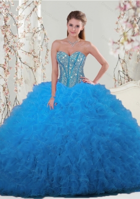 Detachable and Most Popular Aqua Blue Sweet 16 Dresses with Beading and Ruffles