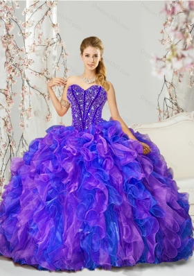 Detachable and Most Popular Beading and Ruffles Quince Dresses in Purple and Blue for 2015